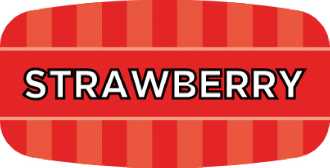Strawberry Bakery Flavor Label 0.625X1.25 IN Red Oval 4 Color Process UV 1000 Count/Roll 50 Rolls/Case 50000 Count/Case