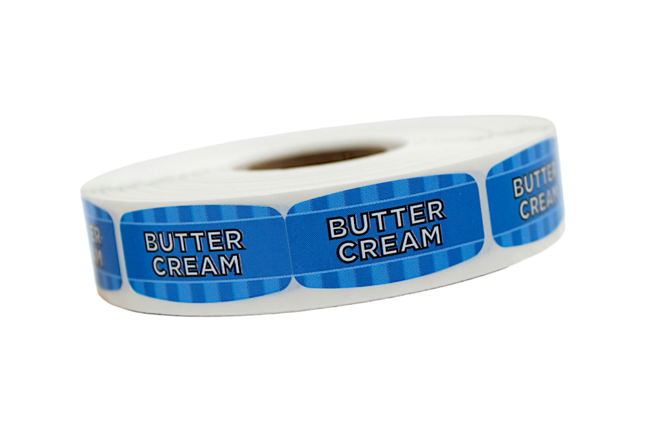 Butter Cream Bakery Flavor Label 0.625X1.25 IN Blue Oval 4 Color Process UV 1000 Count/Roll 50 Rolls/Case