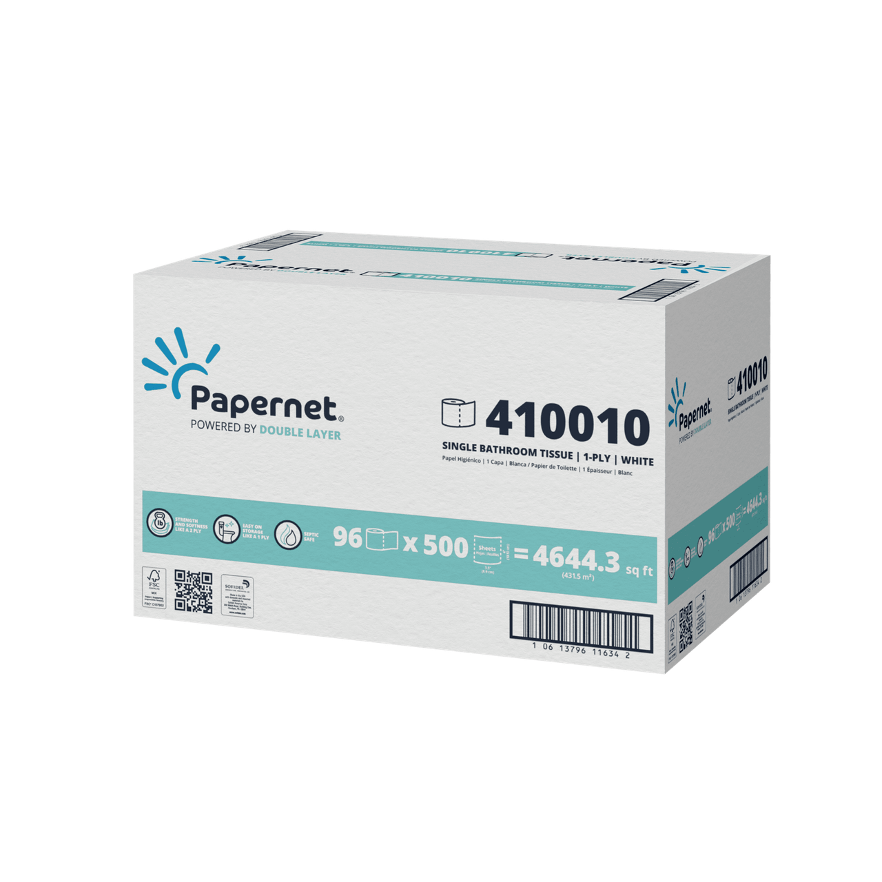 Papernet Double Layer Toilet Paper & Tissue Roll 3.5IN X146FT 1PLY White Embossed 1.61IN Core Diameter 96 Rolls/Case