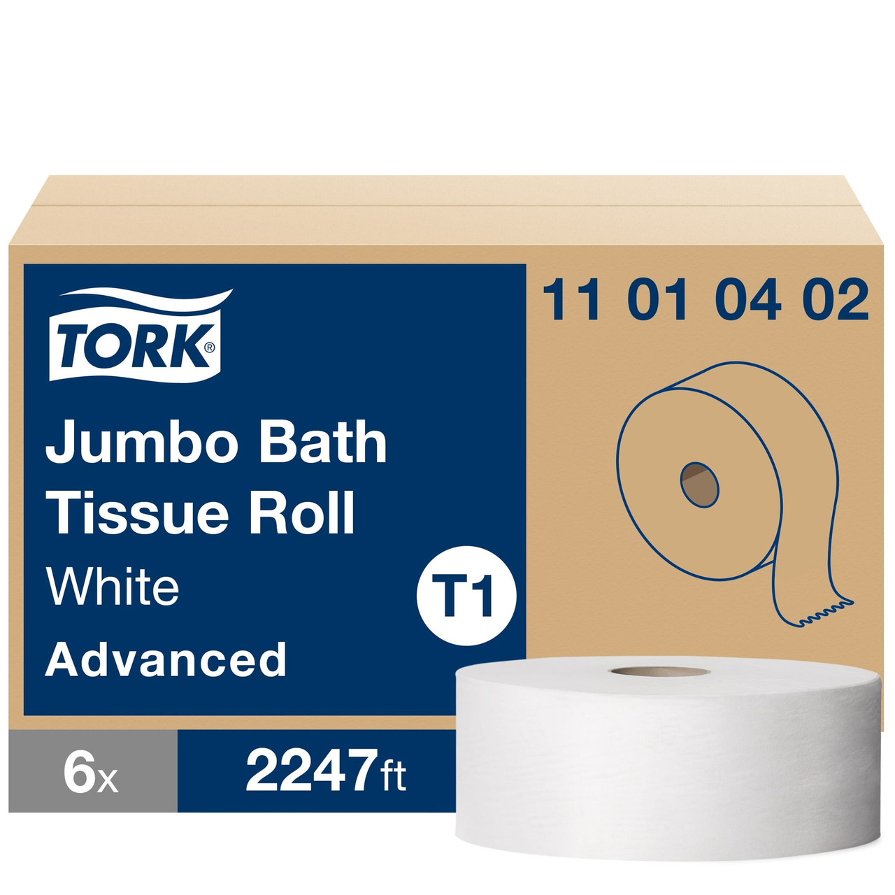 Tork Toilet Paper & Tissue Roll T1 7.875X3.48 IN 2247 FT 1PLY White Jumbo (JRT) Refill 2.34IN Core Diameter 6/Case