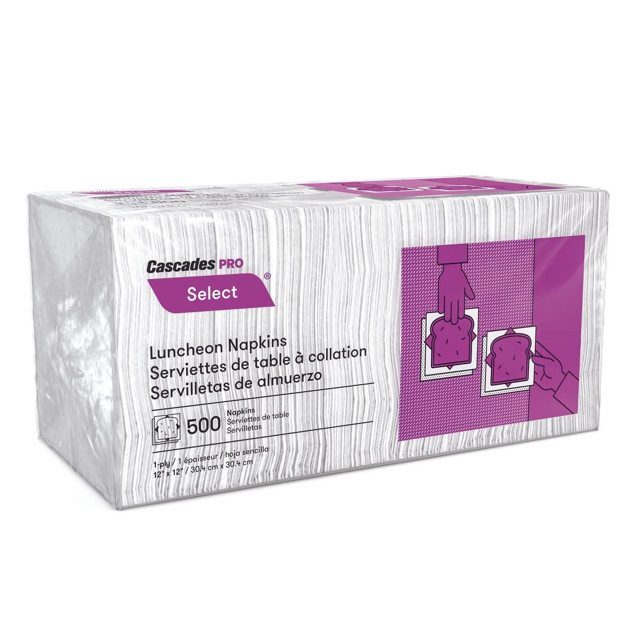 Cascades PRO Select Luncheon Napkins 12X12 IN 6X6 IN White Paper 1PLY 1/4 Fold 6000/Case