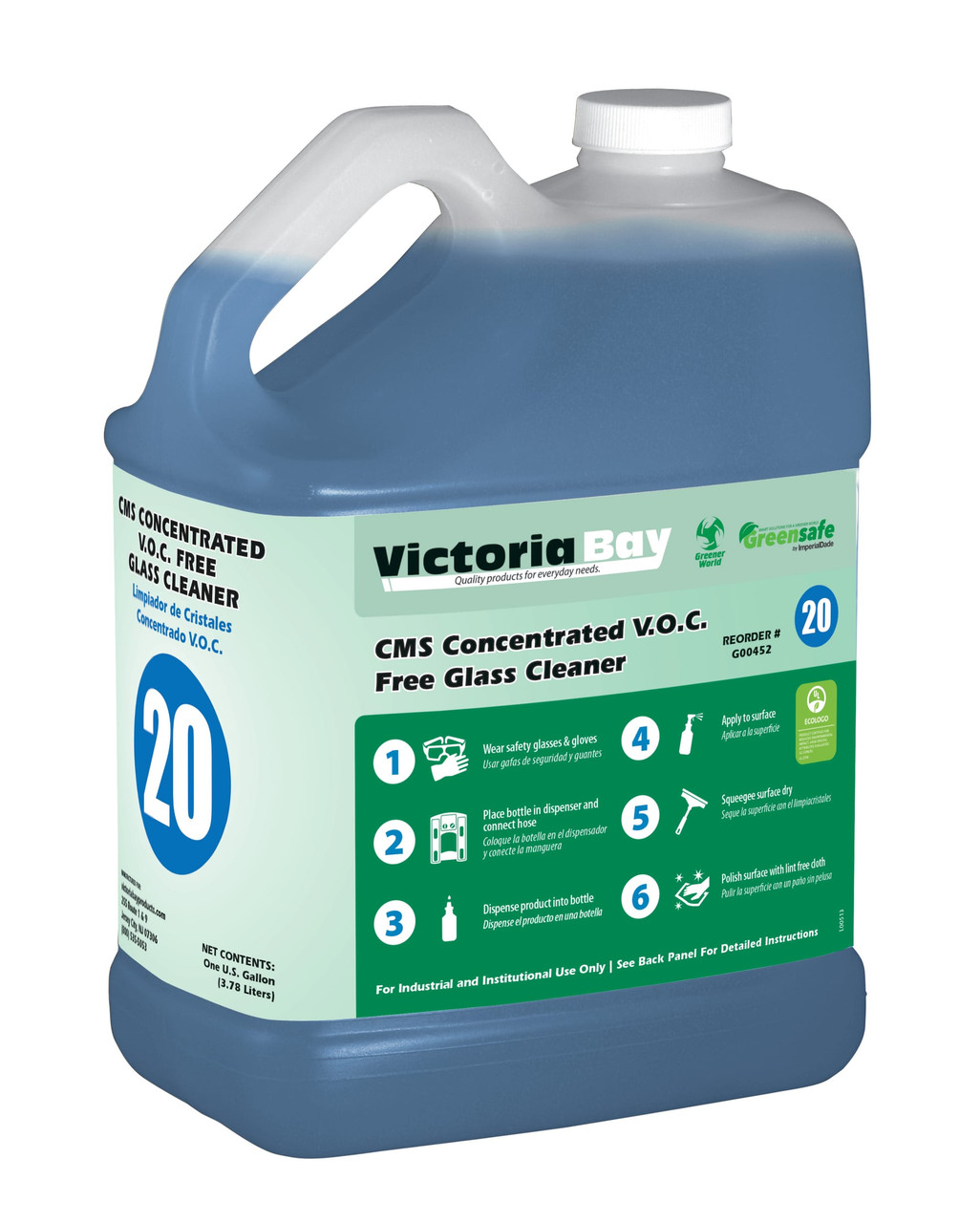Victoria Bay Concentrated V.O.C. Free Glass Cleaner CMS #20 1 GAL 2/Case