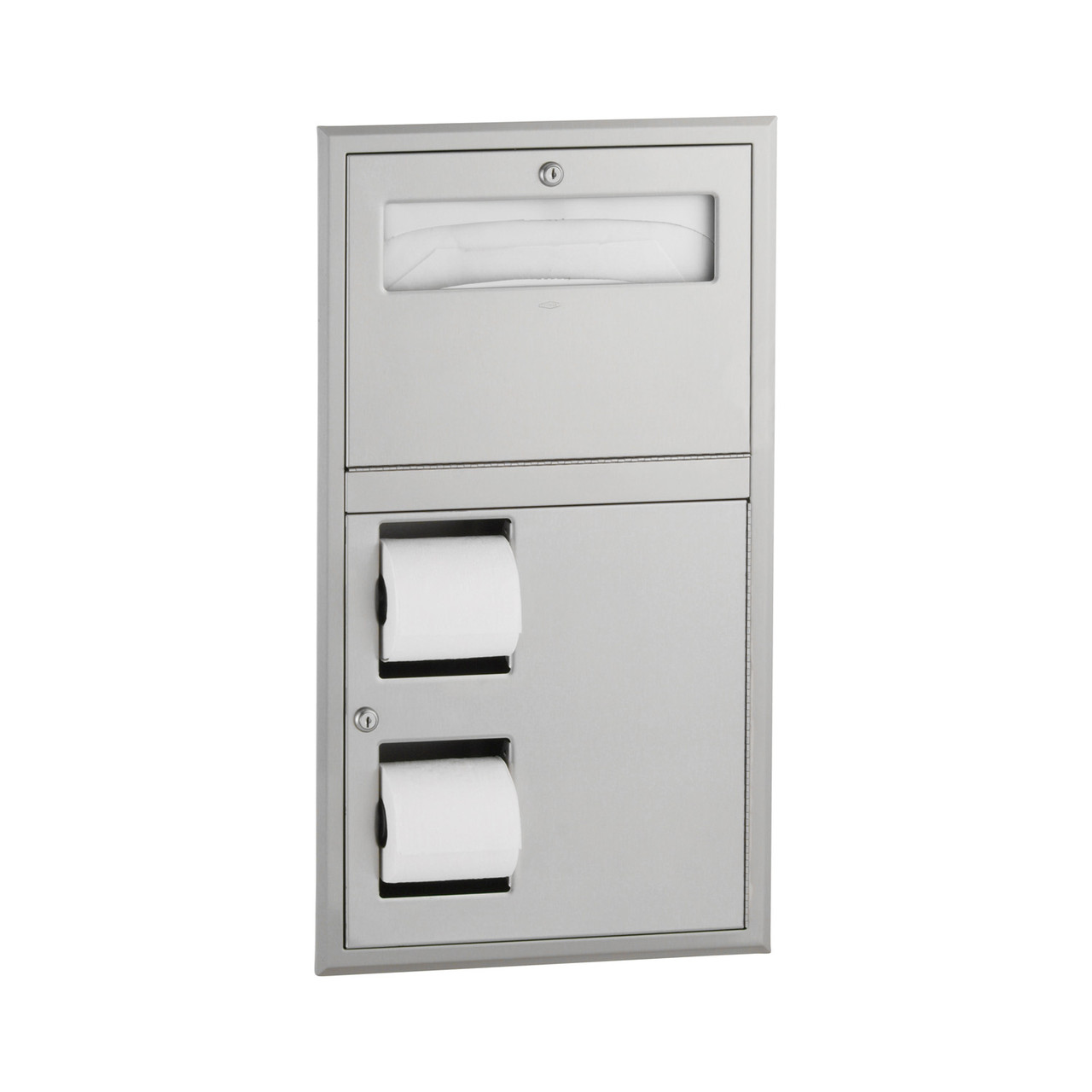 Toilet Paper & Toilet Seat Cover Dispenser 16X29.25 IN Stainless Steel Satin Recessed Double Roll 1/Each