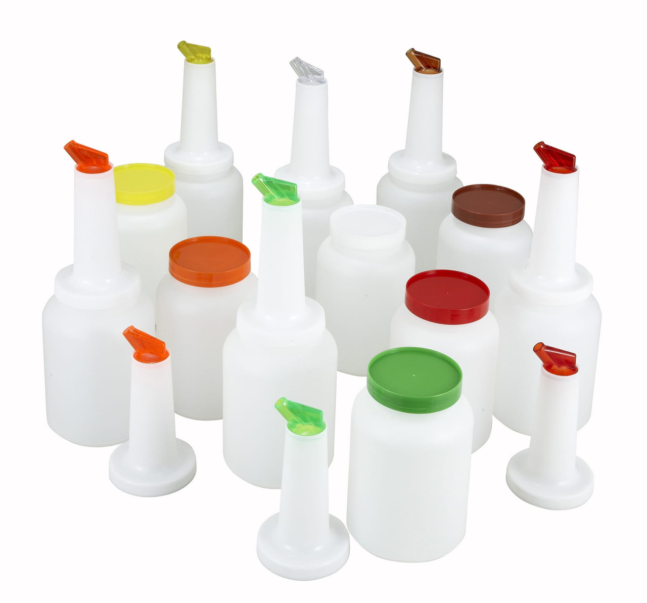 Juice Liquor Bottle & Lid Combo 1 QT 3.63X13.125 IN Plastic Assorted Multi-Pour 12/Case