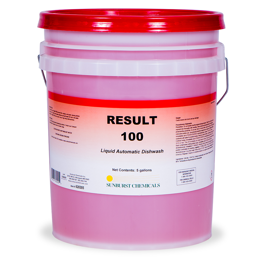 Result 100 Dishmachine Detergent 5 GAL Liquid Low Temperature High Temperature 1/Pail