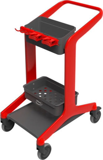 HyGo Cleaning Station 30.7X20.9X40.6 IN Red PP Stainless Steel TPE Rubber Unassembled Rear Locking Casters 1/Each