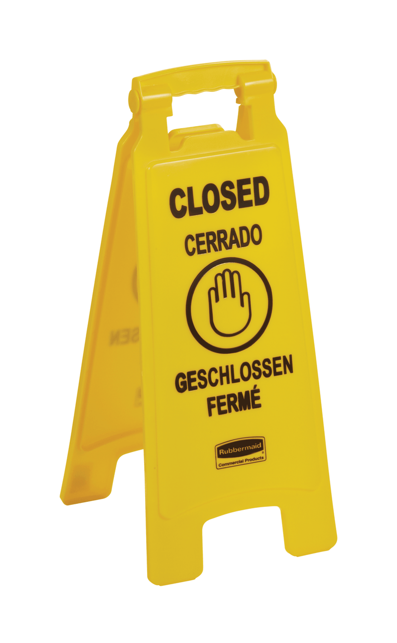 Closed Floor Sign Yellow Plastic Multilingual 2-Sided 1/Each