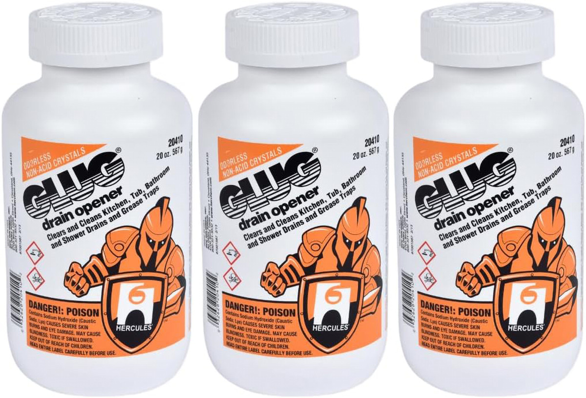 Hercules Glug Drain Cleaner 20 OZ Crystals 3/Pack