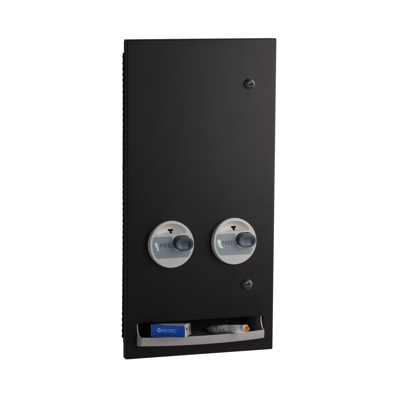 Tampon & Pad Dispenser Matte Black Stainless Steel Recessed Push Button Free Vend 1/Each