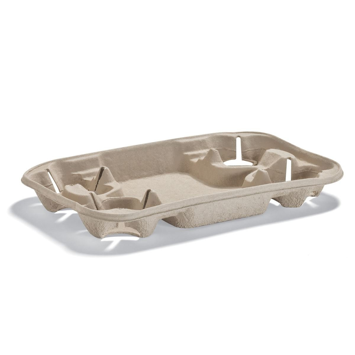StrongHolder® Cup Carrier & Tray 13X8.38X1.63 IN 4 Compartment Molded Fiber Kraft For 8-22 OZ Without Handle 250/Case