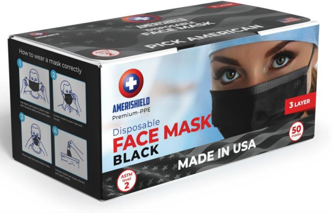 Mask Black 3PLY Ear Loop 50/Box