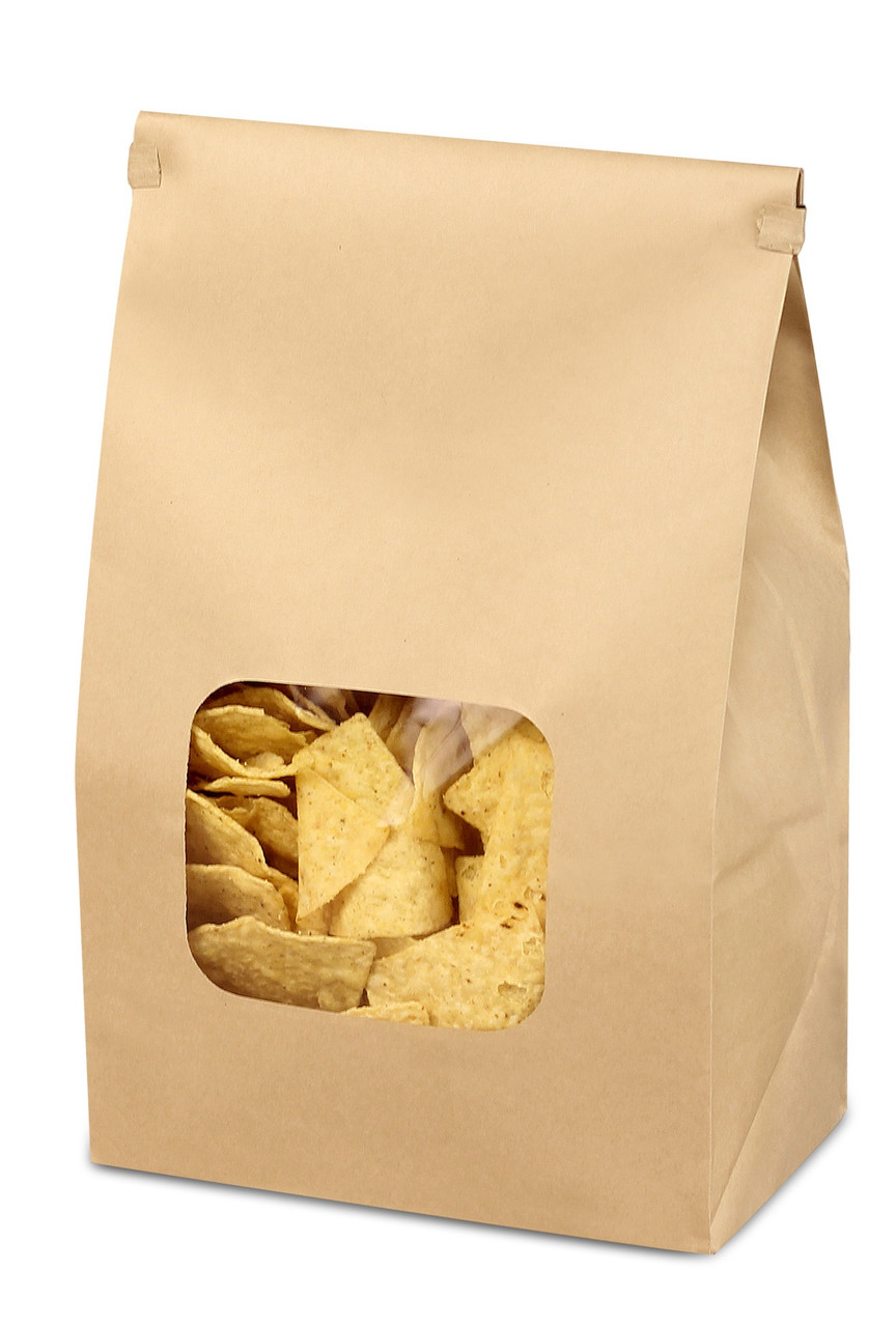 Bagcraft® Tortilla Chip Bag 7.5X4.25X14.625 IN Paper Kraft With Tin Ties Closure With Window 250/Case