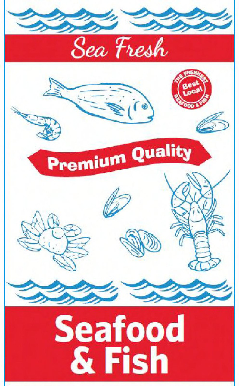 Shellfish Bag 7X4X14 IN 0.5 Peck Paper White Blue Red Sea Fresh Seafood & Fish Wet Strength 500/Bundle