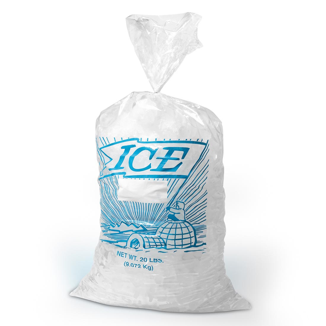 Ice Bag 9X3X21 IN 10 LB Metallocene (MET) 1.2MIL Clear Printed With Open Ended Closure 1000/Case