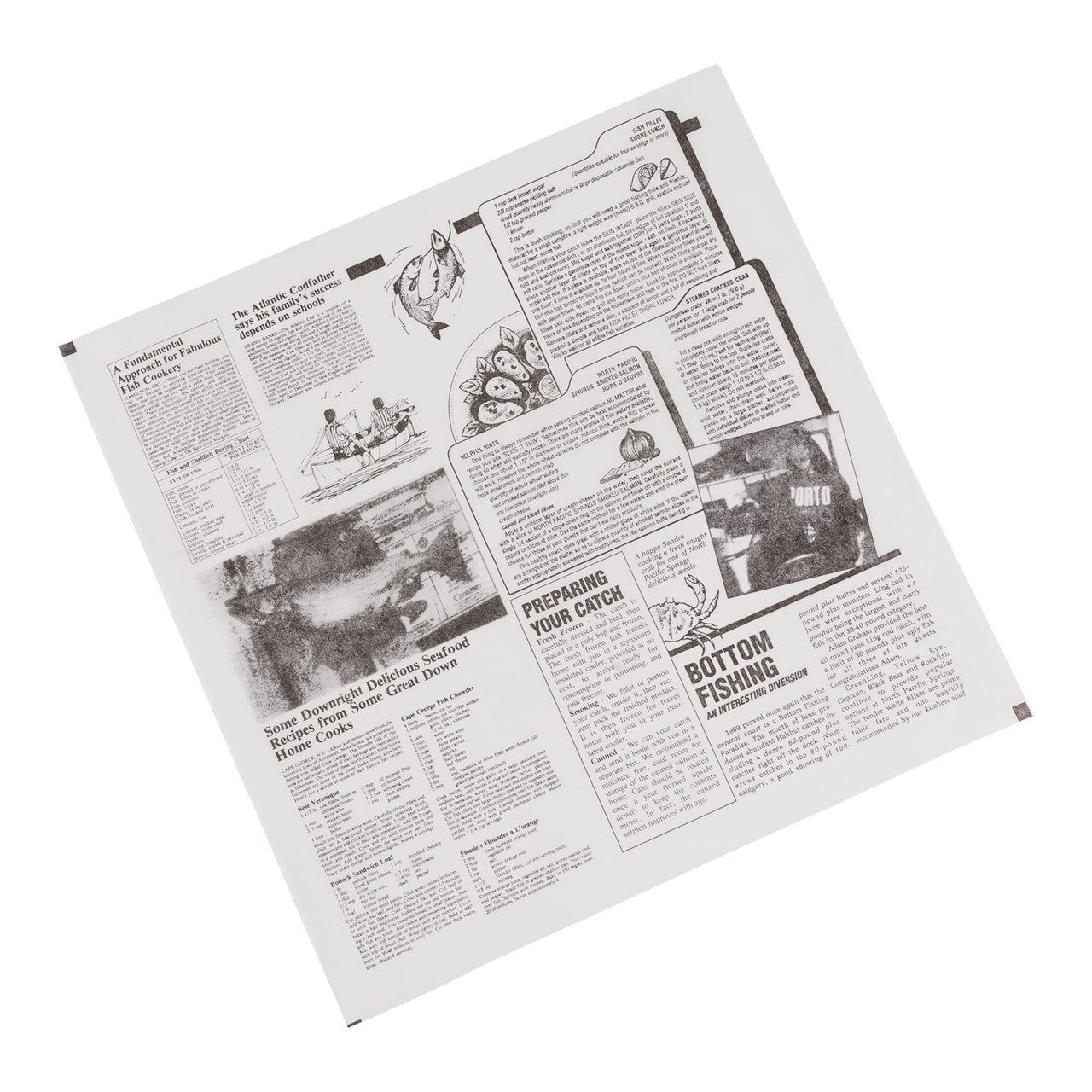 Basket Liner 12X12 IN Bleached Kraft Paper White Black Newsprint 2000/Case