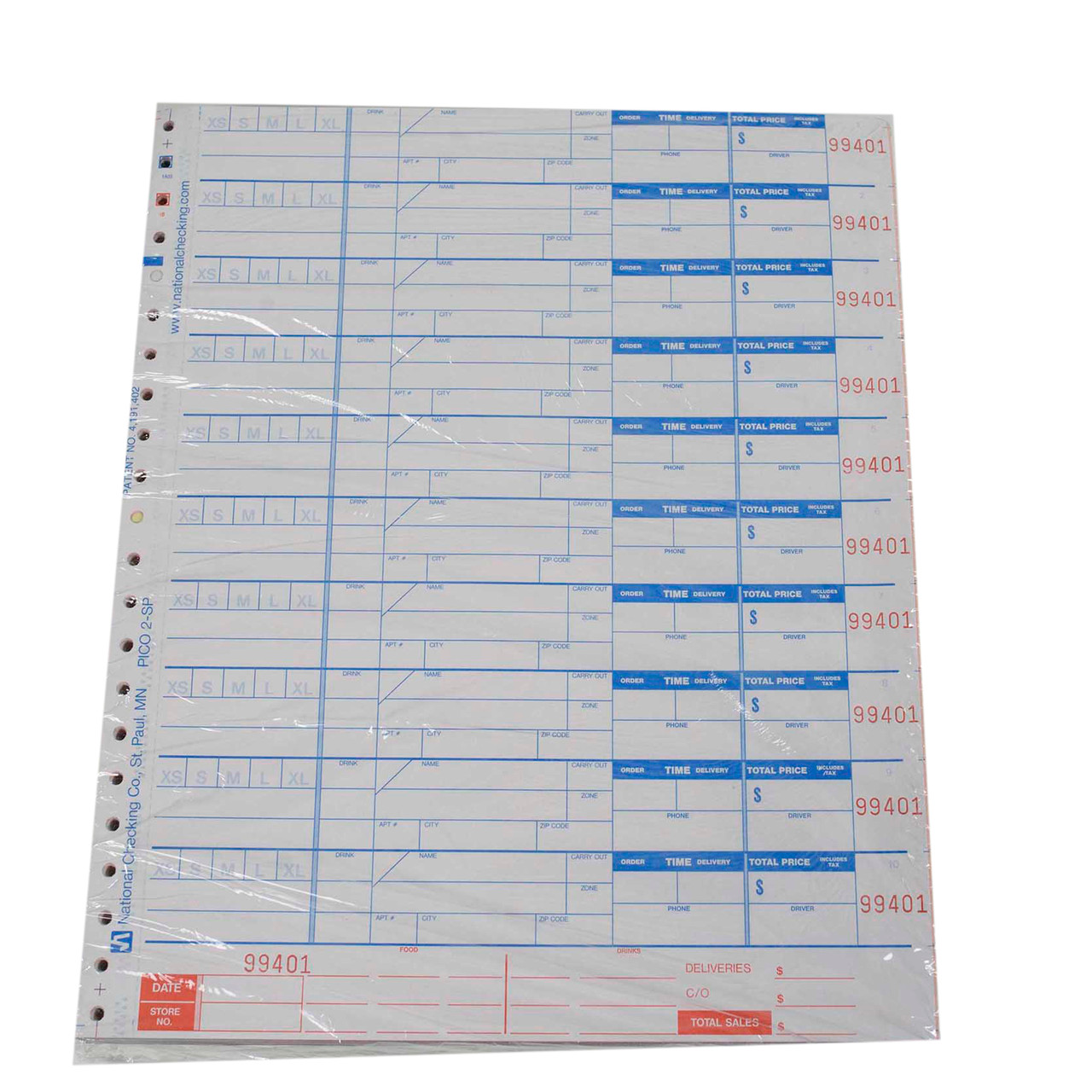 Pizza Delivery Form 9.25X11 IN Paper White 4-Part Large Shrink Wrapped 3000/Case