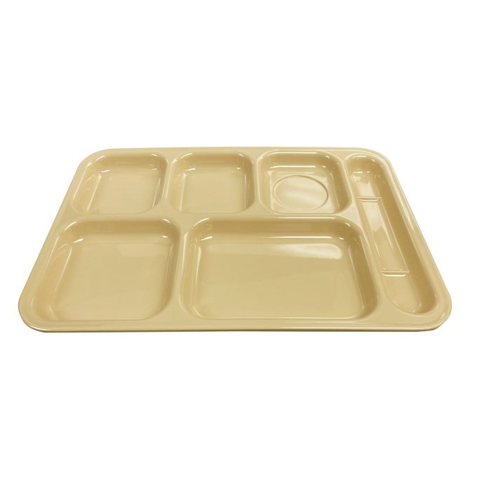 Nustone Cafeteria Tray 6 Compartment Melamine Tan Right Hand 1/Dozen