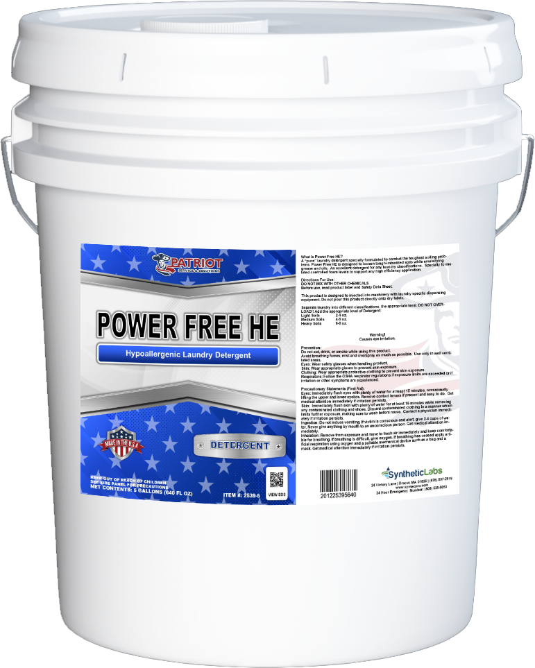 Patriot® Power Free Laundry Detergent 5 GAL High Efficiency (HE) With Brightener 1/Each