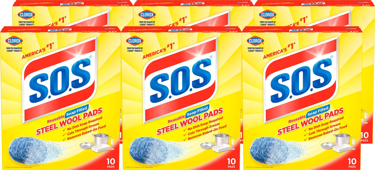 S.O.S.® Soap Pad Steel Wool 10 Count/Pack 6 Packs/Case 60 Count/Case