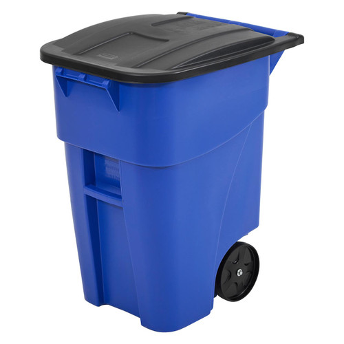 Brute® Trash 1-Stream Curbside Trash 50 GAL 200 QT Blue Resin With Hinged Lid Rollout 1/Each