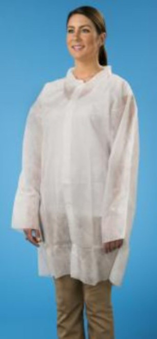 Lab Coat White PP Snap Front Elastic Wrists 25/Case