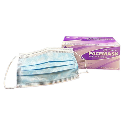 Face Mask Blue 3PLY PP Elastic Ear Loop Latex Free 50 Count/Box
