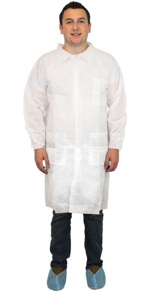 Safety Zone® Lab Coat XXL White Spunbond Polypropylene Disposable With Pockets Snap Front 30/Case