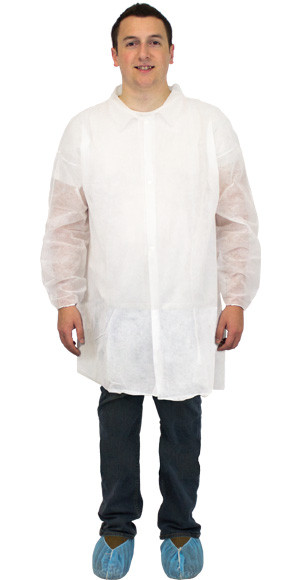 PolyLite® Lab Coat XXL White PP Snap Front No Pockets Elastic Wrists Long Sleeve 30/Case