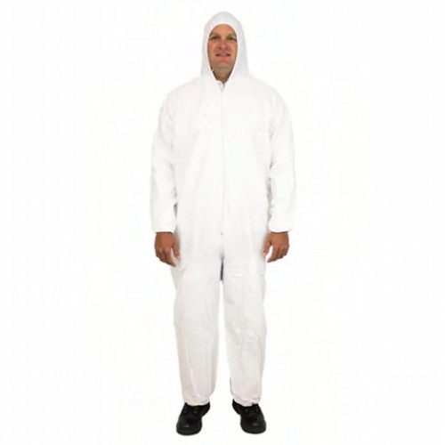 ProMax® Coveralls Large (LG) White Microporous Fabric Attached Hood Zippered Front Elastic Wrists & Ankles 25/Case