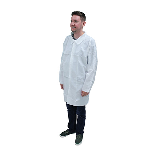 ProMax® Lab Coat Medium (MED) White Microporous Fabric Snap Front Long Sleeve 30/Case