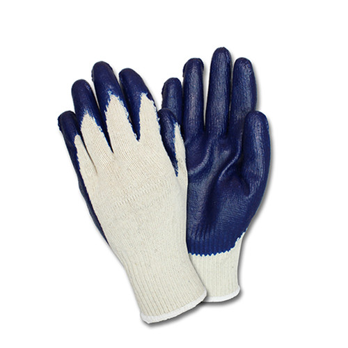 Gloves Large (LG) Blue Natural Latex-Coated String Knit Disposable 12/Dozen