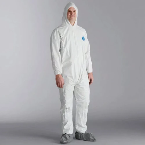 ProMax® Coveralls Medium (MED) White Microporous Fabric Elastic Wrists Attached Hood & Boots Zippered Front 25/Case