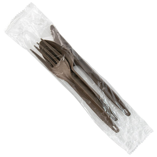 3PC Cutlery Kit Brown With Fork,Knife,Spoon 250/Case