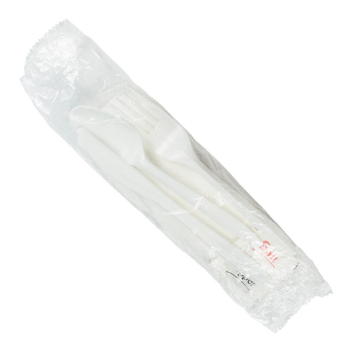 6PC Cutlery Kit PP White Medium Weight With 10X12 Napkin,Fork,Knife,Salt & Pepper,Teaspoon 250/Case