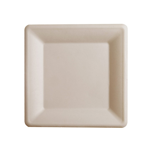 Plate 10.25X10.25 IN Sugarcane Tan Square 125 Count/Bag 2 Bags/Case 250 Count/Case