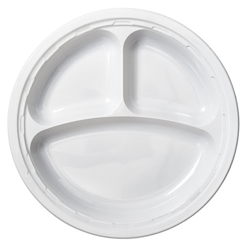 Plastic Plus Plate 11 IN 3 Compartment Plastic 50 Count/Pack 10 Packs/Case 500 Count/Case