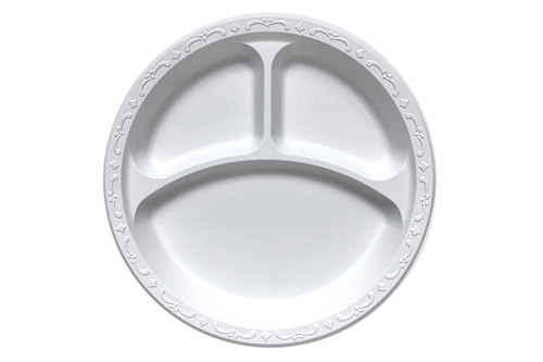 Pebble Box Plate 10.25 IN 3 Compartment PP White Microwave Safe Grease Resistant 400/Case