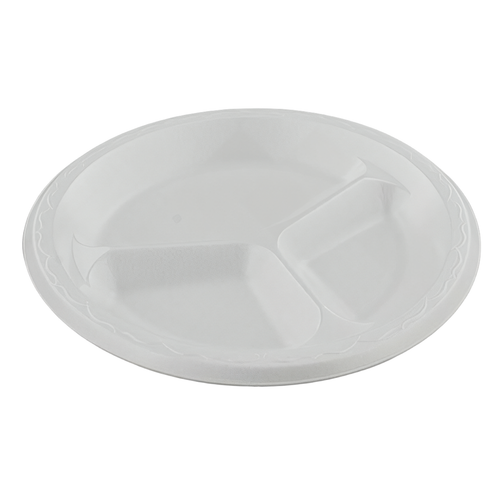 Plate 8.88 IN 3 Compartment Polystyrene Foam White Laminated 500/Case
