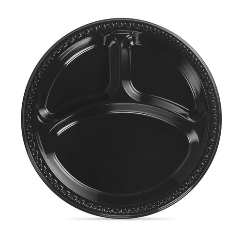 Plate 10.25 IN 3 Compartment PS Black 500/Case