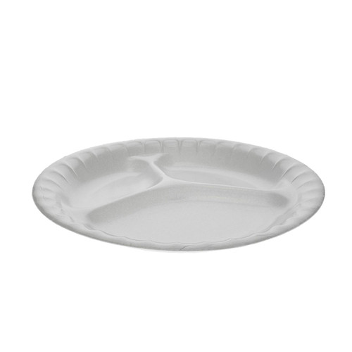 Plate 8.9X0.8 IN 3 Compartment Polystyrene Foam White Round 500/Case