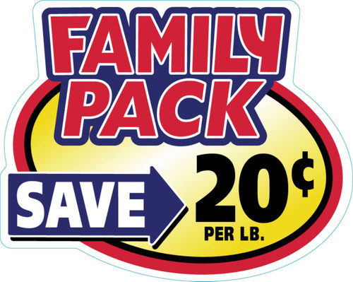 Family Pack Save 20¢ Meat Value Family Label 2.4X3 IN Yellow Red Blue Black 500 Count/Roll 25 Rolls/Case