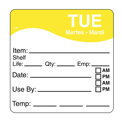 Tuesday Label 2.5X2.5 IN 125/Roll