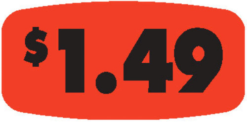 1.49 Price Label 0.625X1.25 IN Black Fluorescent Red Short Oval 1000 Count/Roll 50 Rolls/Case 50000 Count/Case