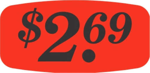 2.69 Price Label 0.625X1.25 IN Black Fluorescent Red Short Oval 1000 Count/Roll 50 Rolls/Case 50000 Count/Case