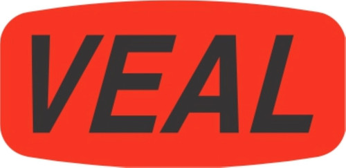 Veal Label 0.625X1.25 IN Black Fluorescent Red Short Oval Dayglo 1000 Count/Roll 50 Rolls/Case 50000 Count/Case