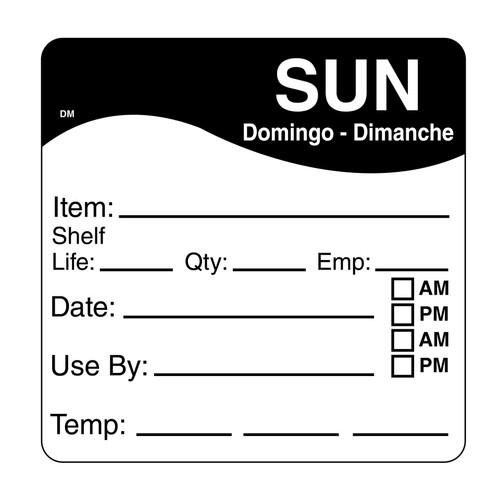 Sunday Label 2.5X2.5 IN 125/Roll
