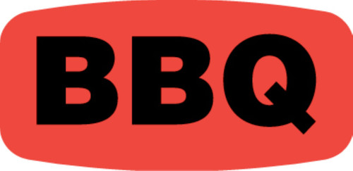 BBQ Label 0.625X1.25 IN Black Fluorescent Red Short Oval 1000 Count/Roll 50 Rolls/Case 50000 Count/Case
