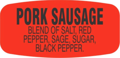 Pork Sausage With Ingredient Ingredient Label.625X1.25 IN Black Red Short Oval 1000 Count/Roll 50 Rolls/Case