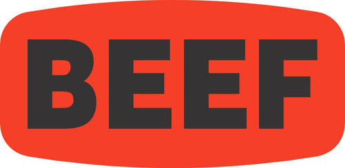 Beef Label 0.625X1.25 IN Black Fluorescent Red Short Oval 1000 Count/Roll 50 Rolls/Case 50000 Count/Case