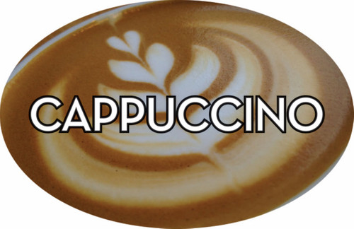 Cappuccino Bakery Flavor Label 1.25X2 IN Oval 4 Color Process 500 Count/Roll 20 Rolls/Case 10000 Count/Case